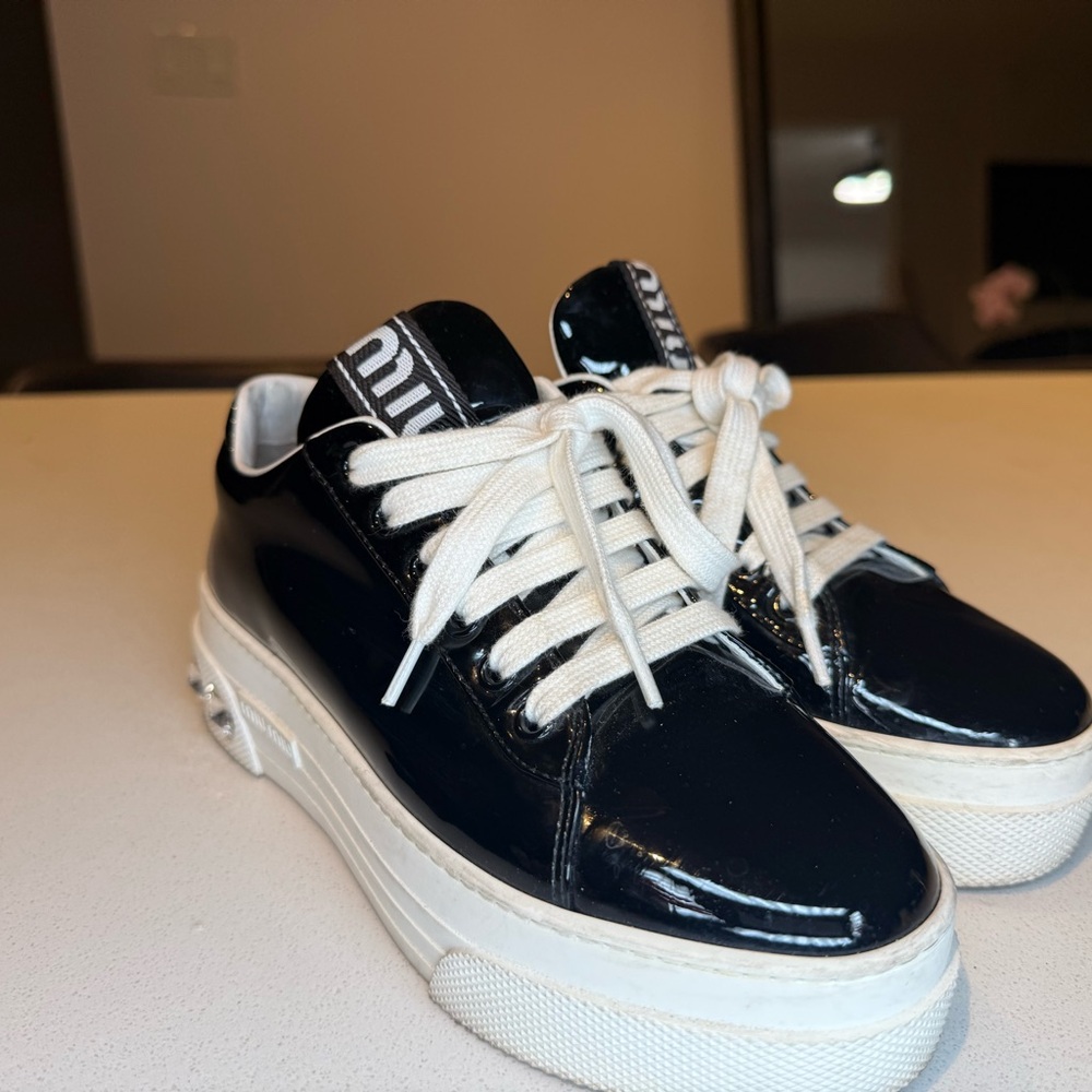 Miu Miu Black and White Patent Sneakers